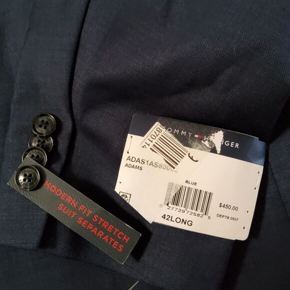 Tommy Hilfiger THFLEX Men's Wool Modern Fit Suit Jacket Blazer 42L Navy Blue - Picture 6 of 9